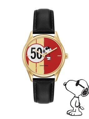 Armitron Gold-Tone Snoopy 50th Anniversary Watch - Black, Red & Cream